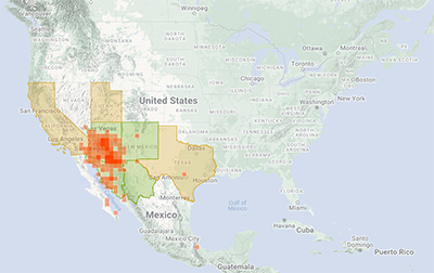 Range Map for Desert Blonde Tarantula